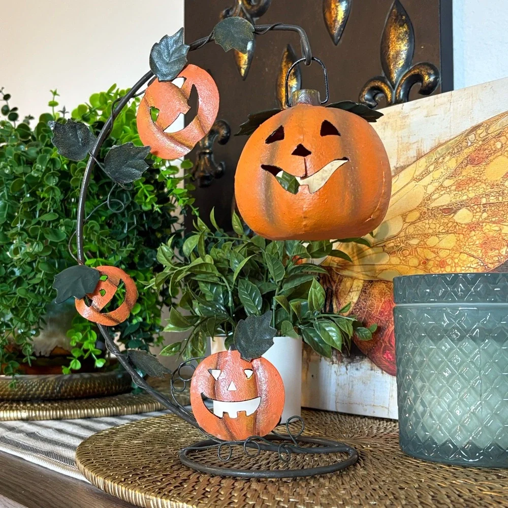 💎RARE💎Vintage Pottery Barn Metal Hanging Jack-o-Lantern Candleholder
